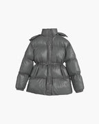 Women's Puffer Coat Hooded with Drawstring Waist - 9