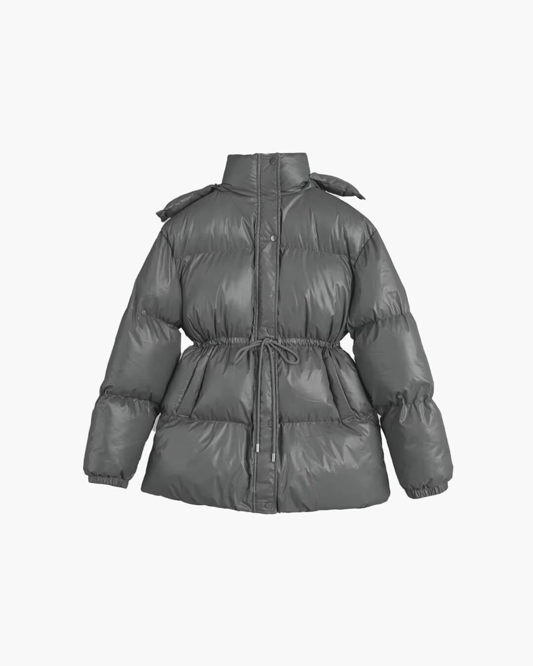 Women's Puffer Coat Hooded with Drawstring Waist - 9