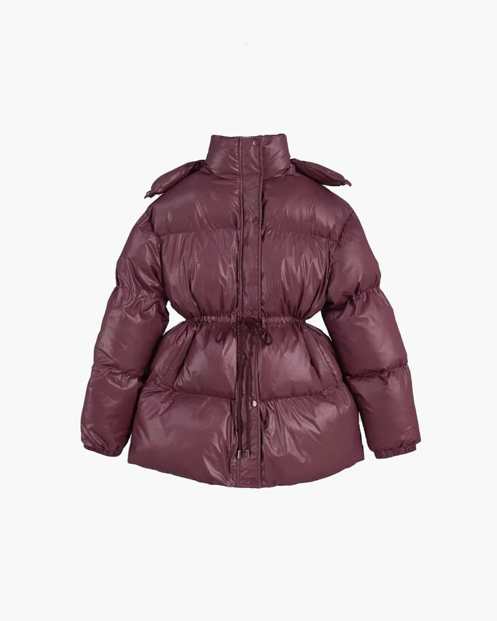 Women's Puffer Coat Hooded with Drawstring Waist - 6