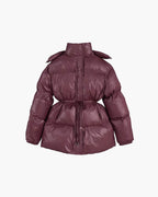 Women's Puffer Coat Hooded with Drawstring Waist - 6