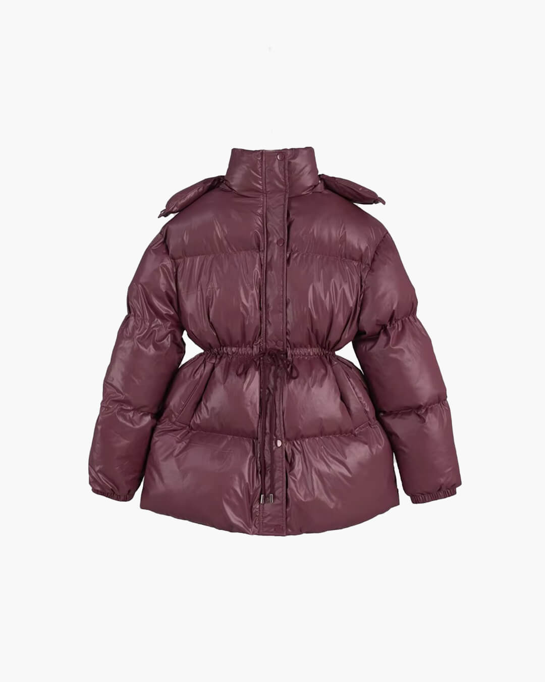 Women's Puffer Coat Hooded with Drawstring Waist - 6
