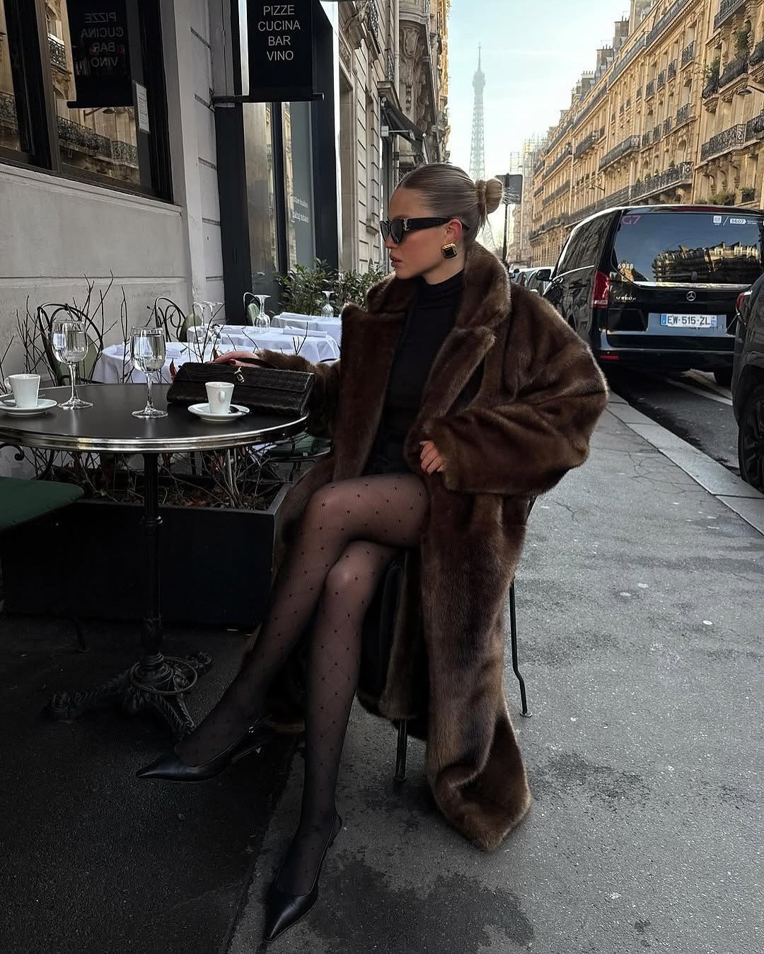 Women's Faux Fur Maxi Coat with Floor-Length Silhouette - 4