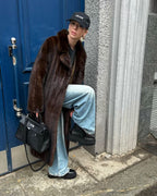 Women's Faux Fur Maxi Coat with Floor-Length Silhouette - 9
