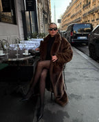 Women's Faux Fur Maxi Coat with Floor-Length Silhouette - 8