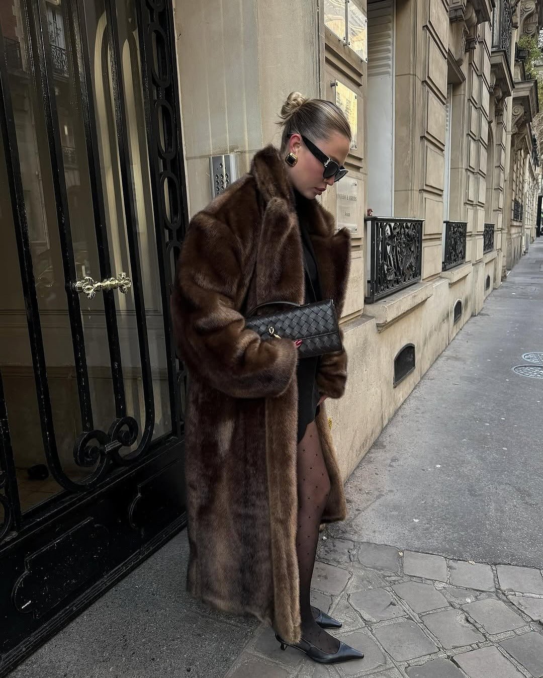 Women's Faux Fur Maxi Coat with Floor-Length Silhouette - 2