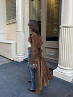 Women's Oversized Trench Coat with Belt and Double-Breasted Front - 5