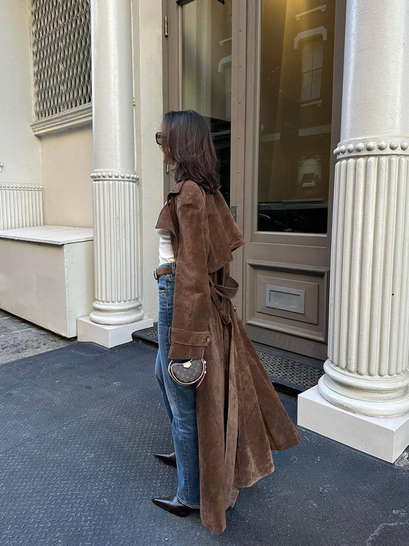 Women's Oversized Trench Coat with Belt and Double-Breasted Front - 5