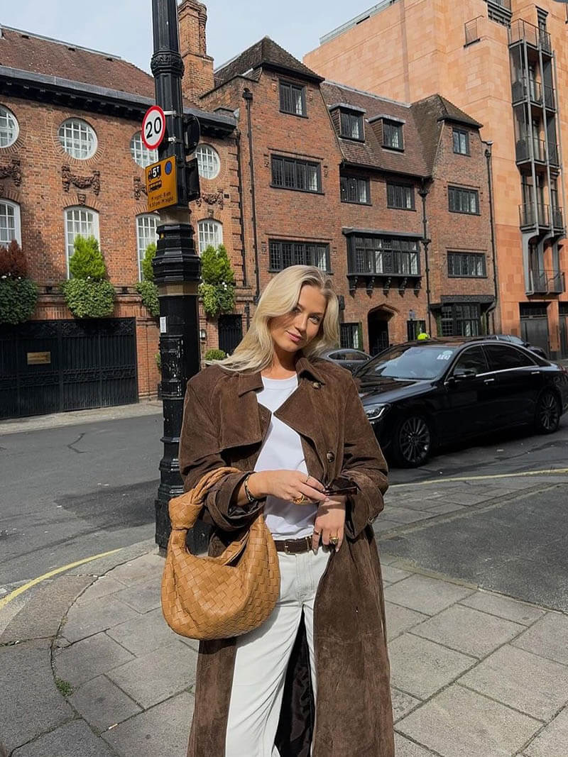 Women's Oversized Trench Coat with Belt and Double-Breasted Front - 6