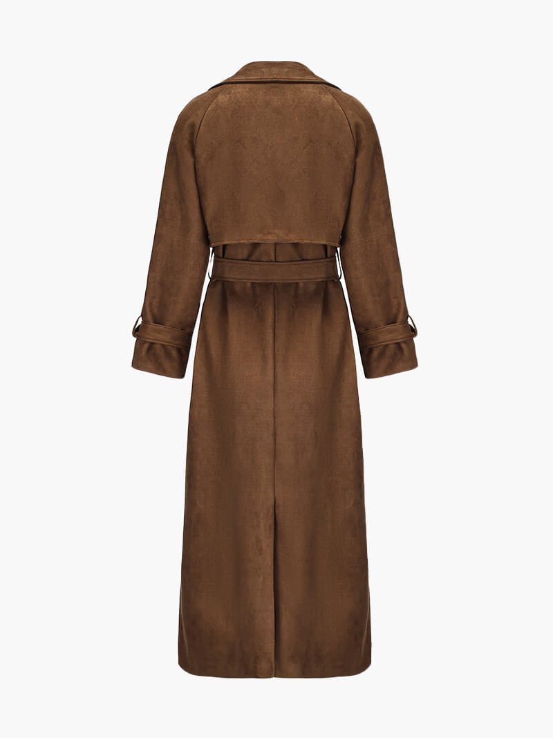 Women's Oversized Trench Coat with Belt and Double-Breasted Front - 3