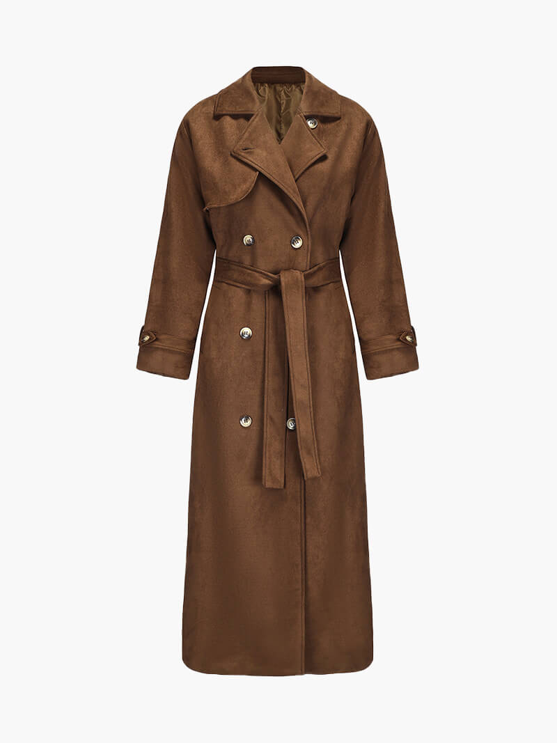Women's Oversized Trench Coat with Belt and Double-Breasted Front - 2