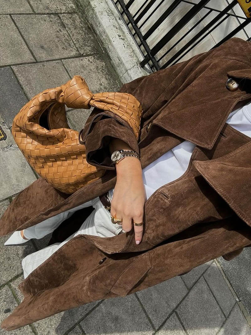 Women's Oversized Trench Coat with Belt and Double-Breasted Front - 7
