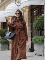 Women's Oversized Trench Coat with Belt and Double-Breasted Front - 10