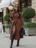 Women's Oversized Trench Coat with Belt and Double-Breasted Front - 11