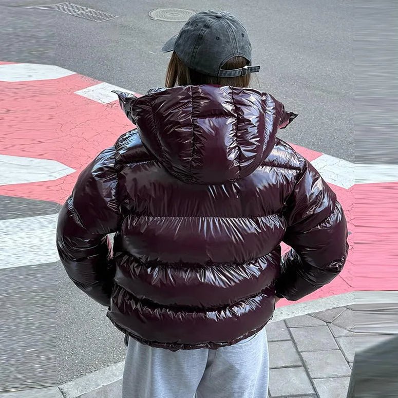 Women's Puffer Jacket with Hood and Stand Collar - 6