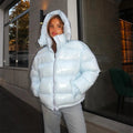 Women's Puffer Jacket with Hood and Stand Collar - Blue