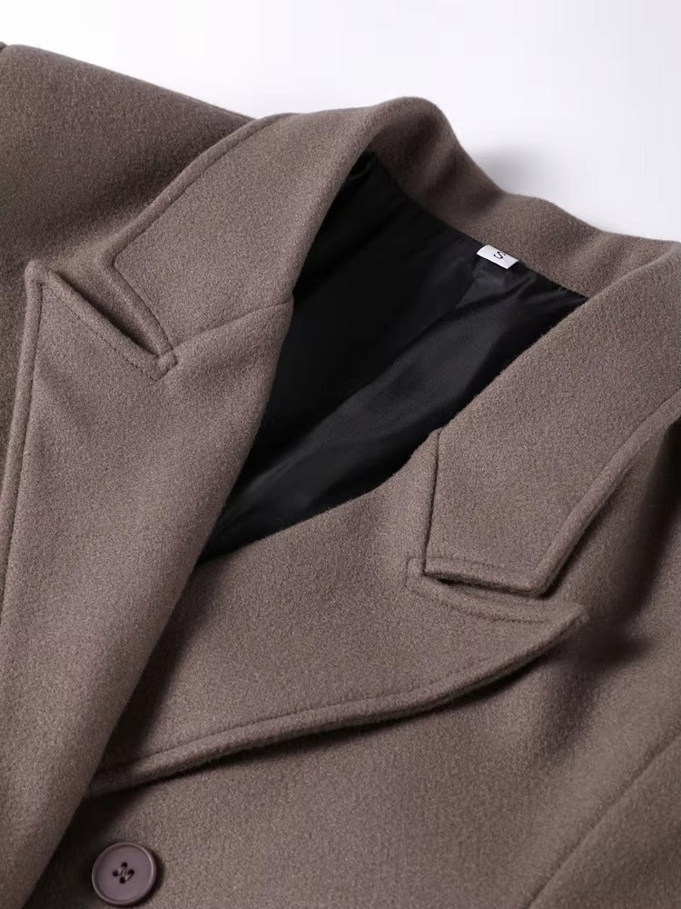Women's Oversized Maxi Coat with Notched Lapel and Long Sleeves - 12