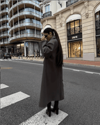 Women's Oversized Maxi Coat with Notched Lapel and Long Sleeves - 11