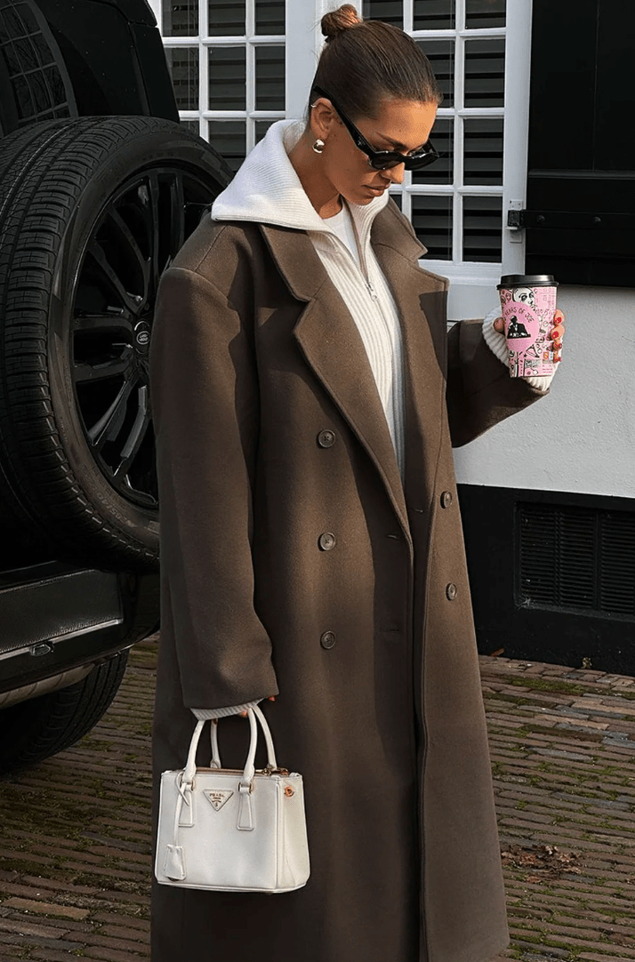 Women's Oversized Maxi Coat with Notched Lapel and Long Sleeves - 9