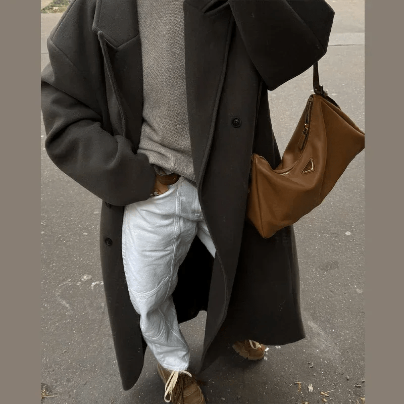 Women's Oversized Maxi Coat with Notched Lapel and Long Sleeves - 4
