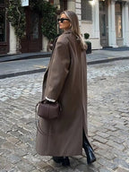 Women's Oversized Maxi Coat with Notched Lapel and Long Sleeves - 6