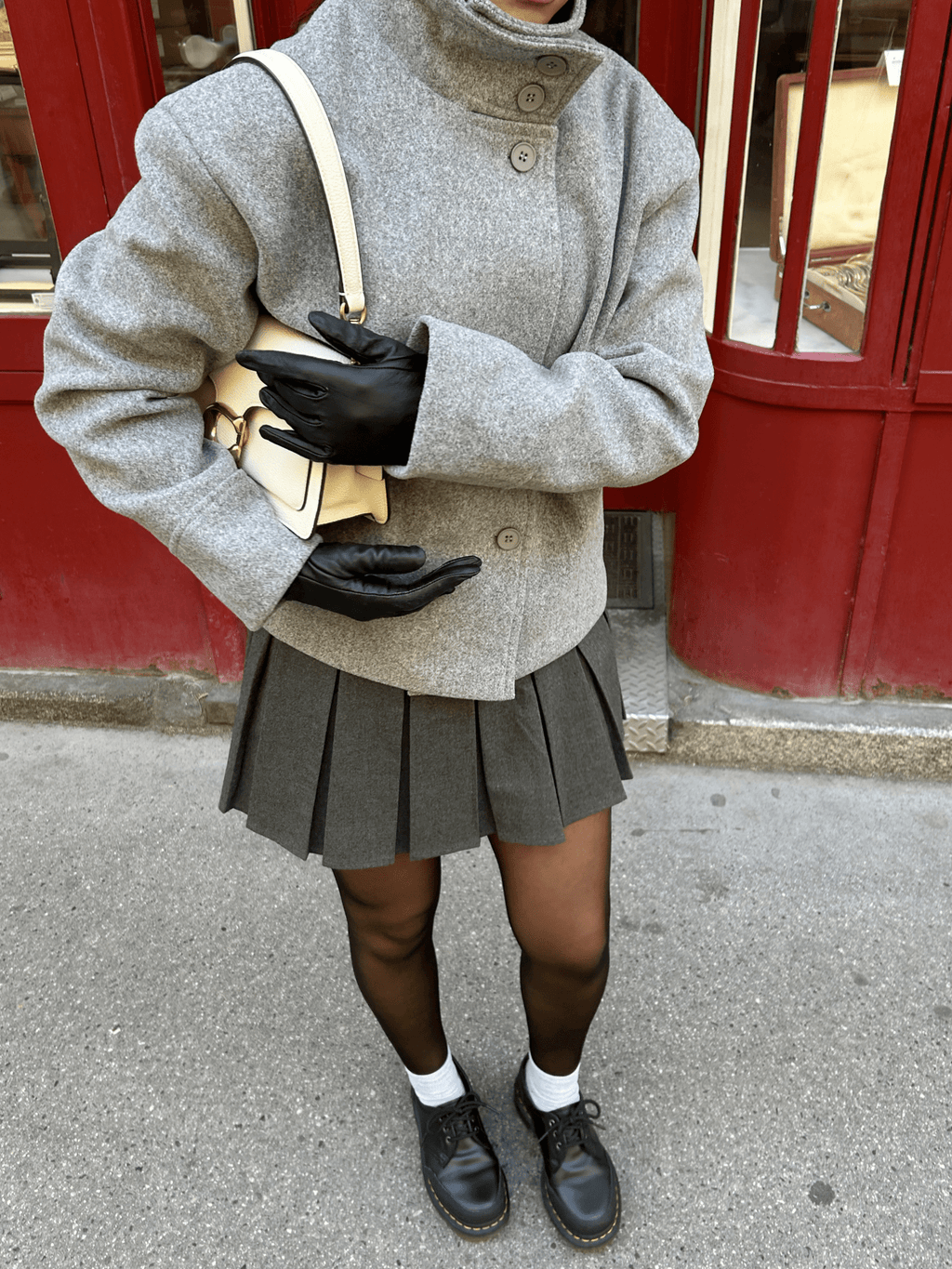 Women's Short Jacket with Stand Collar and Structured Cut - Grey