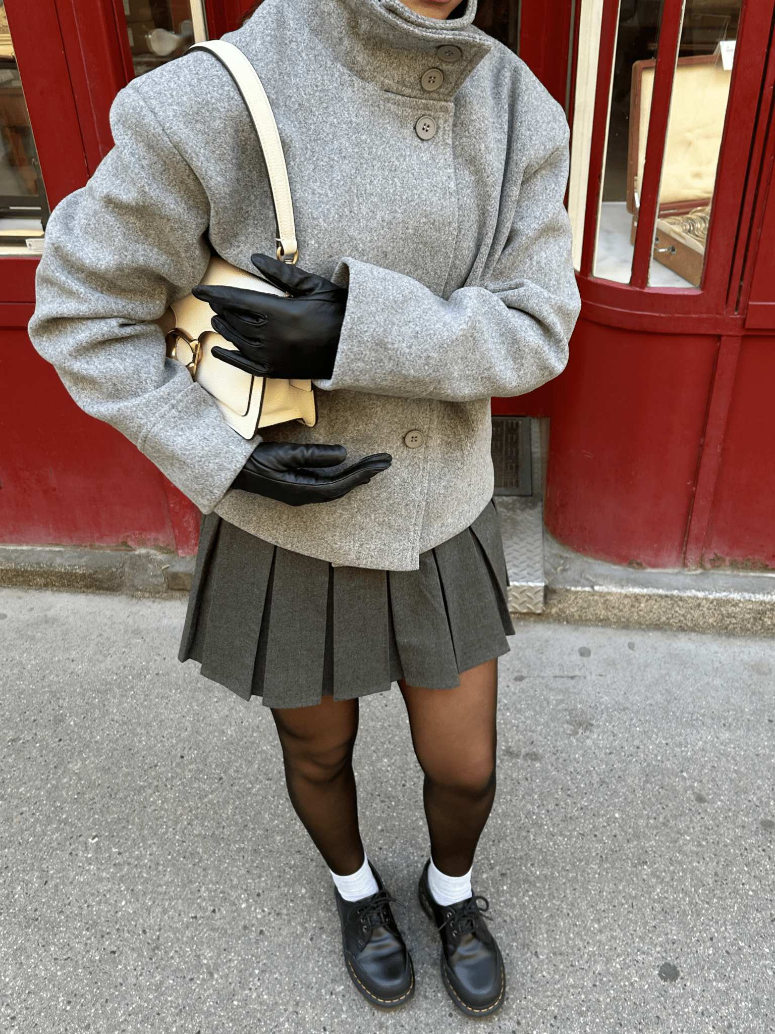 Women's Short Jacket with Stand Collar and Structured Cut - Grey