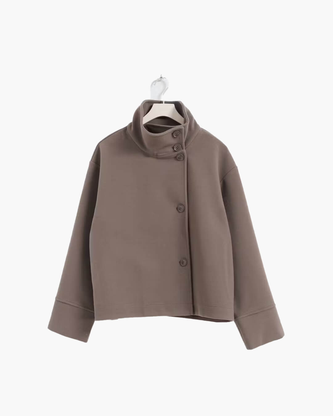 Women's Short Jacket with Stand Collar and Structured Cut - 11