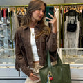 Women's Fringe Jacket with Button Front and Long Sleeves - 5