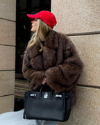 Women's Faux Fur Coat Relaxed Fit with Gradient Tones - Brown