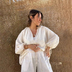 Women's Long Sleeve Blouse and Ruffle Shorts Set - 10
