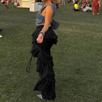 Women's Cargo Trousers with Tiered Ruffle Detail and Wide Leg - 8