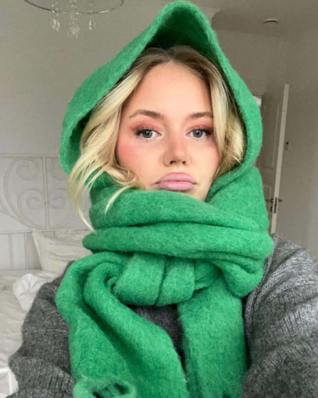 Women's Fringed Winter Scarf Oversized Wrap - Green