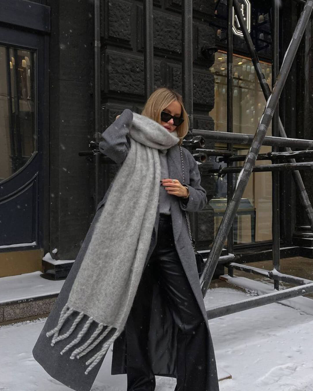 Women's Fringed Winter Scarf Oversized Wrap - Grey