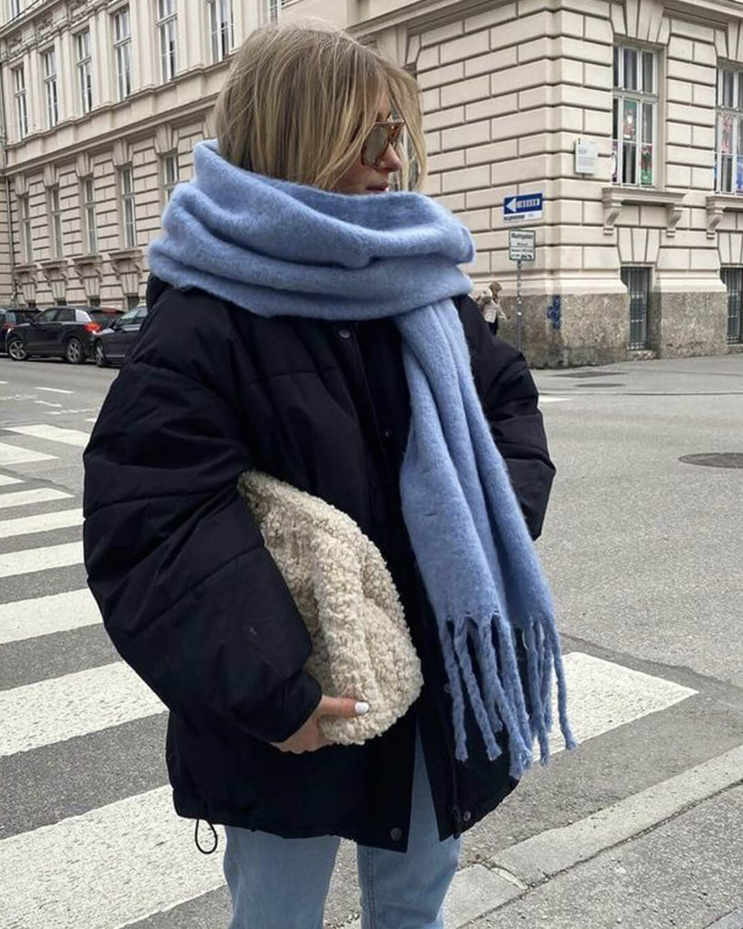 Women's Fringed Winter Scarf Oversized Wrap - Baby Blue
