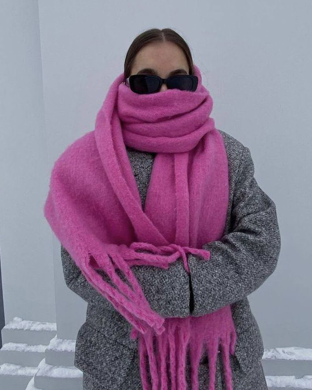 Women's Fringed Winter Scarf Oversized Wrap - Fuchsia