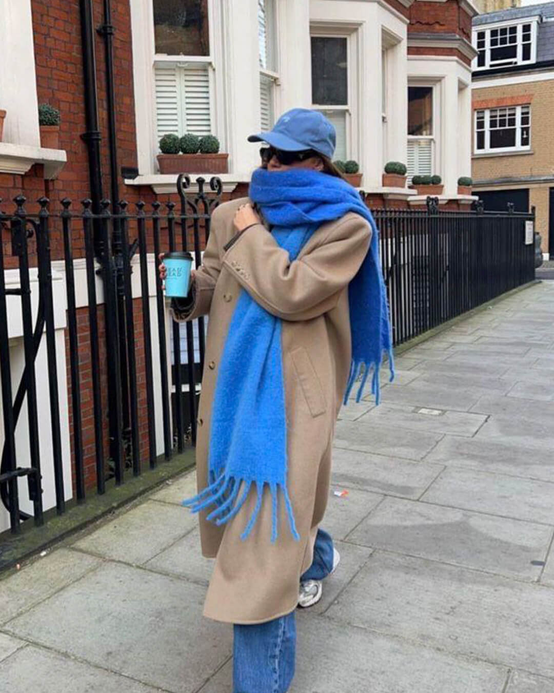 Women's Fringed Winter Scarf Oversized Wrap - Royal Blue