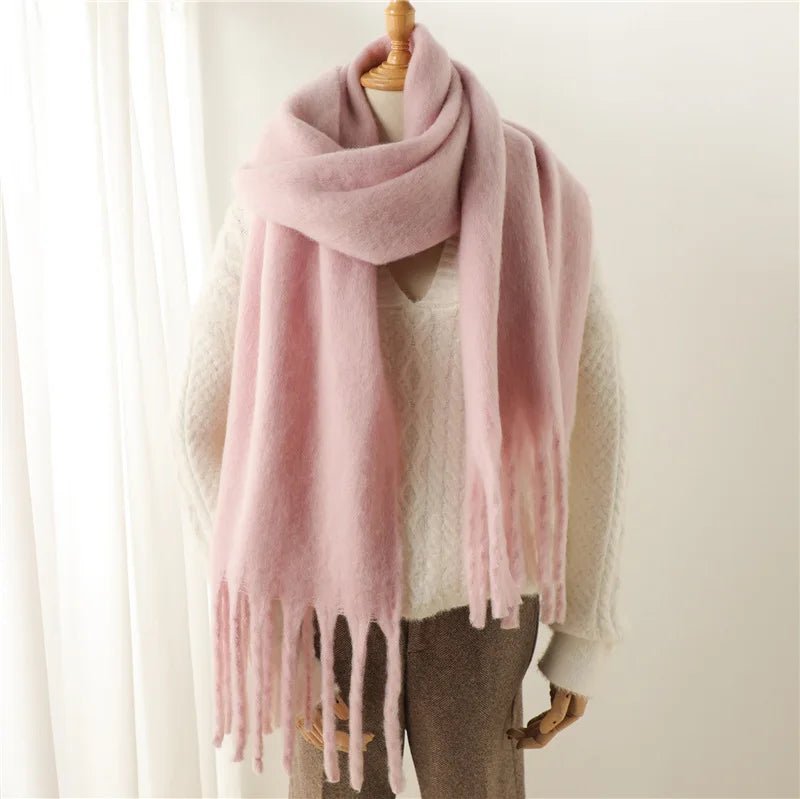 Women's Fringed Winter Scarf Oversized Wrap - Pink