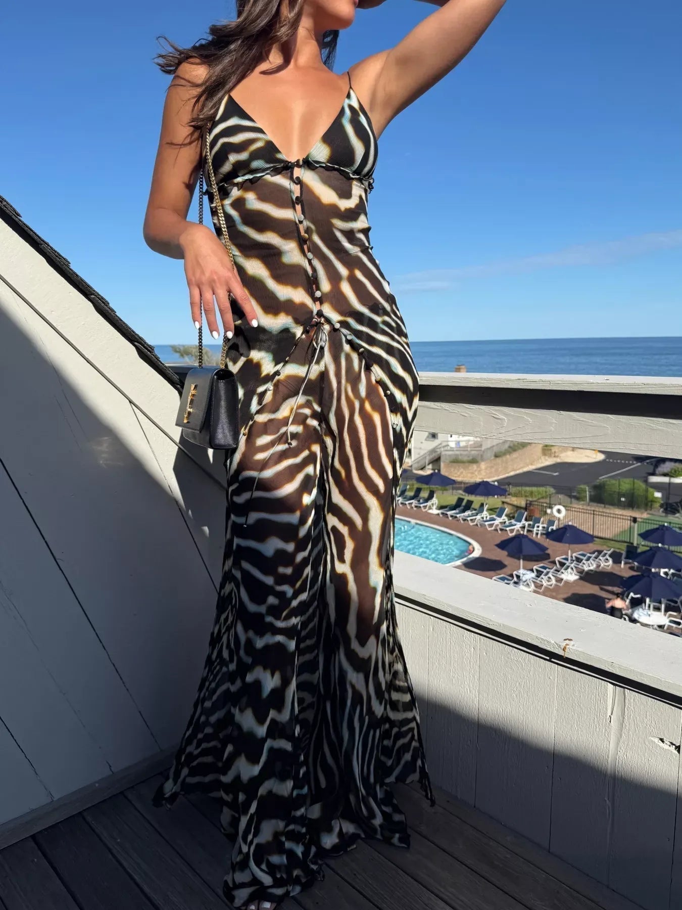 Women Co-ord Set Ruched Cami Top with Wide Leg Trousers Zebra Print - 4