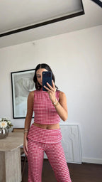 Women's Gingham Co-ord Set Sleeveless Crop Top with Cropped Trousers - 3
