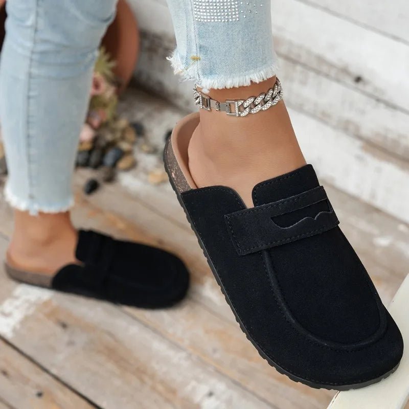 Women's Mules with Cushioned Footbed and Loafer-Style Vamp - Black