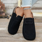 Women's Mules with Cushioned Footbed and Loafer-Style Vamp - Black