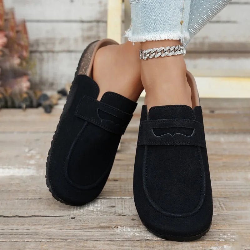 Women's Mules with Cushioned Footbed and Loafer-Style Vamp - Black