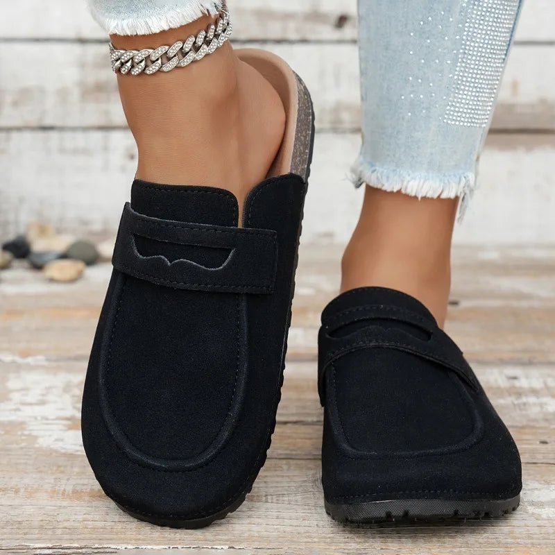 Women's Mules with Cushioned Footbed and Loafer-Style Vamp - Black