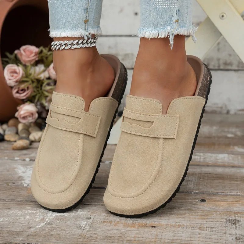 Women's Mules with Cushioned Footbed and Loafer-Style Vamp - Beige