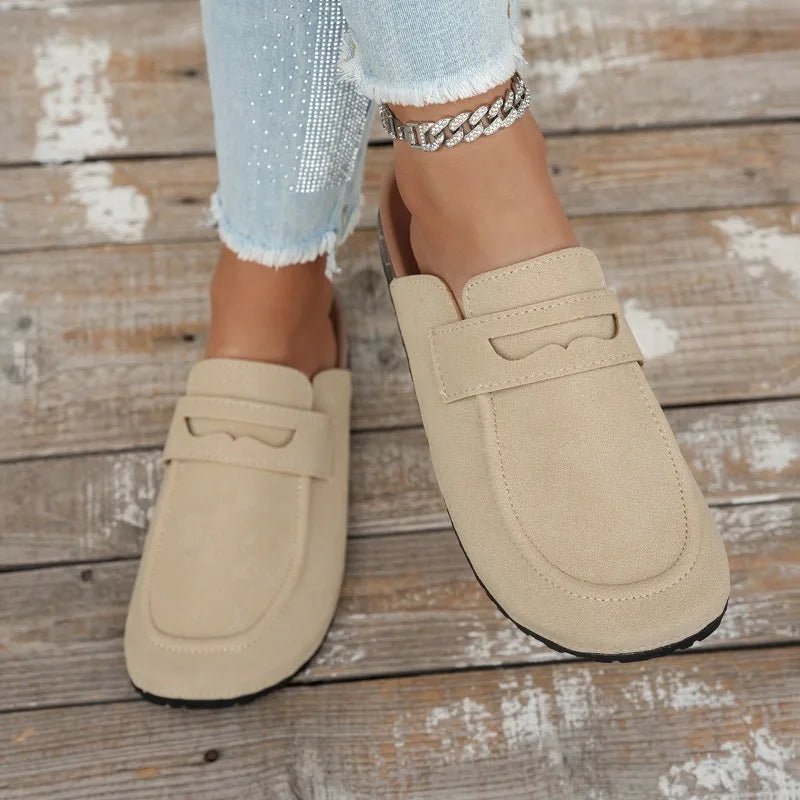 Women's Mules with Cushioned Footbed and Loafer-Style Vamp - Beige