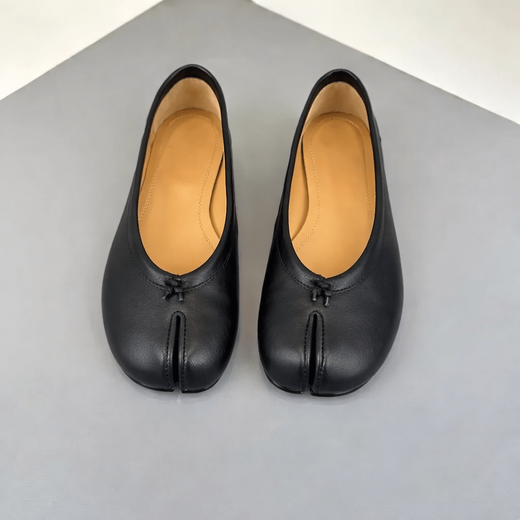 Women's Split-Toe Flats with Cushioned Footbed - Black