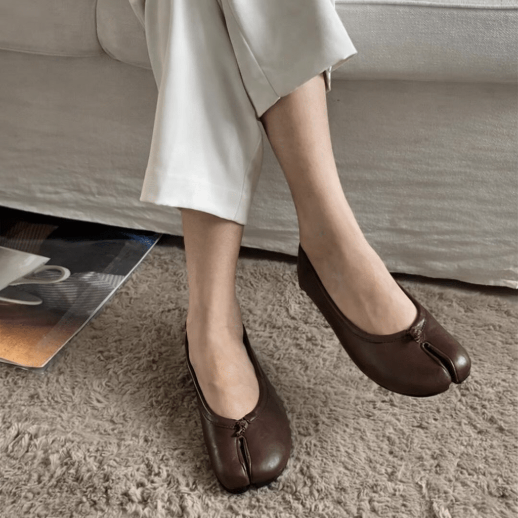 Women's Split-Toe Flats with Cushioned Footbed - Brown