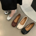 Women's Split Toe Ballet Flats with Bow Detail - 3