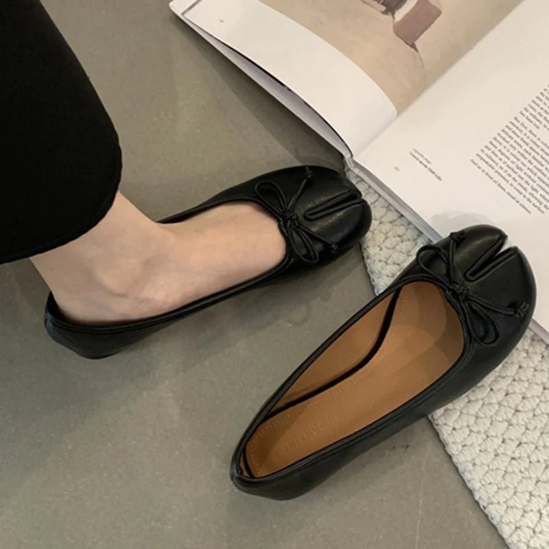 Women's Split Toe Ballet Flats with Bow Detail - 5