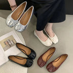 Women's Split Toe Ballet Flats with Bow Detail - 4